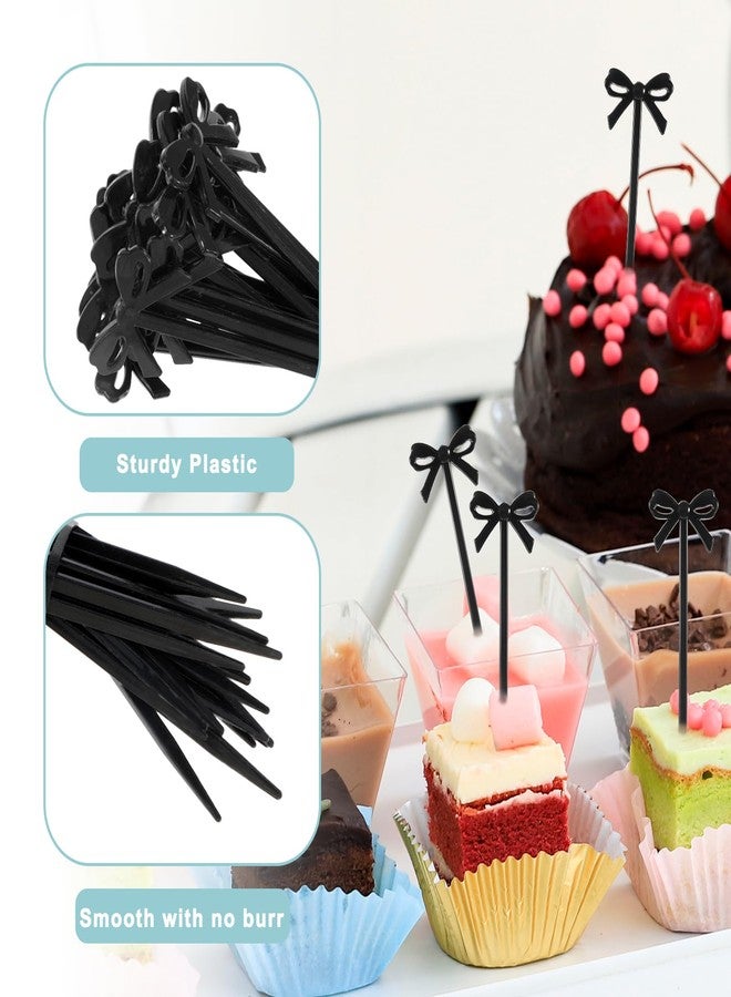 BOHUIZ 60 Pcs Black Cocktail Picks, Black Bow Decor Cupcake Toppers Fruit Fork Drink Stirrers Bow Design Party Food Sticks Dessert Picks for Cocktail Appetizers Drinks Party Fruit - Image 3